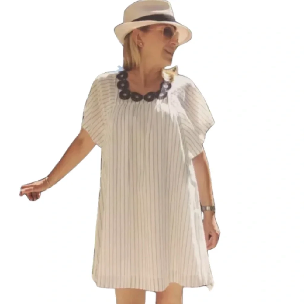 MADEWELL Embroidered Butterfly Dress in Stripe|lightweight striped cotton|medium - Picture 4 of 8